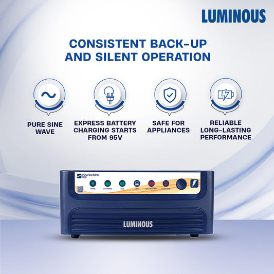 Luminous Inverter & Battery Combo (Power sine 1100 Pure Sine Wave 900VA/12V Inverter with Red Charge RC18000ST PRO 150Ah Battery) for Home, Office & Shops