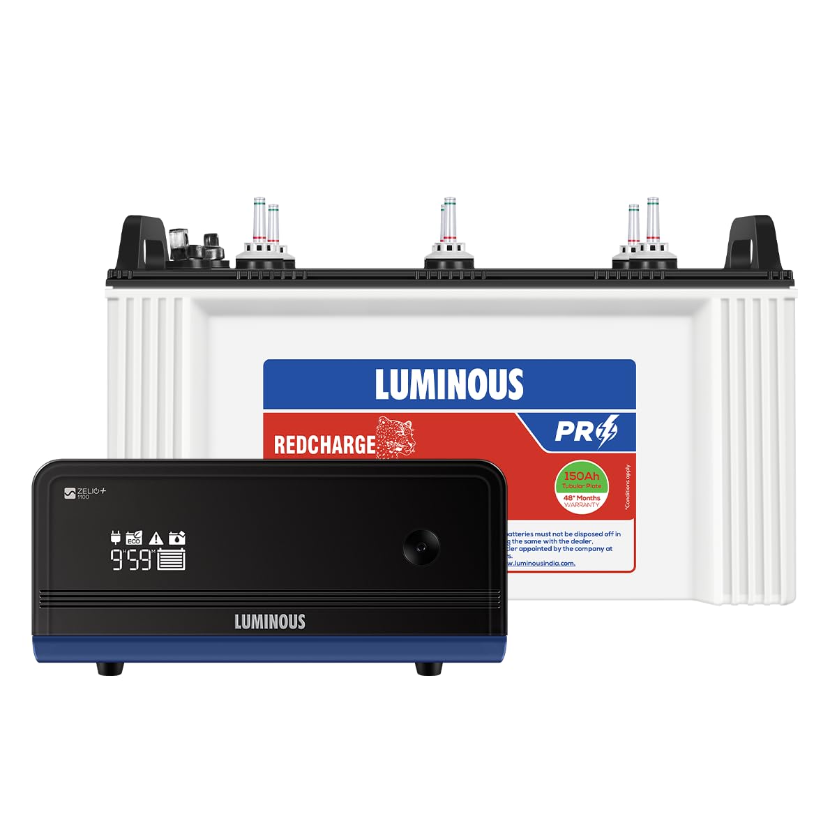 Luminous Inverter & Battery Combo (Zelio1100 Pure Sine Wave 900VA/12V Inverter with Red Charge RC18000ST PRO 150Ah Battery) for Home, Office & Shops