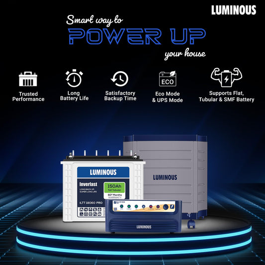 Luminous Inverter & Battery Combo (Power sine 1100 Pure Sine Wave 900VA/12V Inverter with ILTT18060PRO Tall Tubular 150Ah Battery + Trolley) for Home, Office & Shops