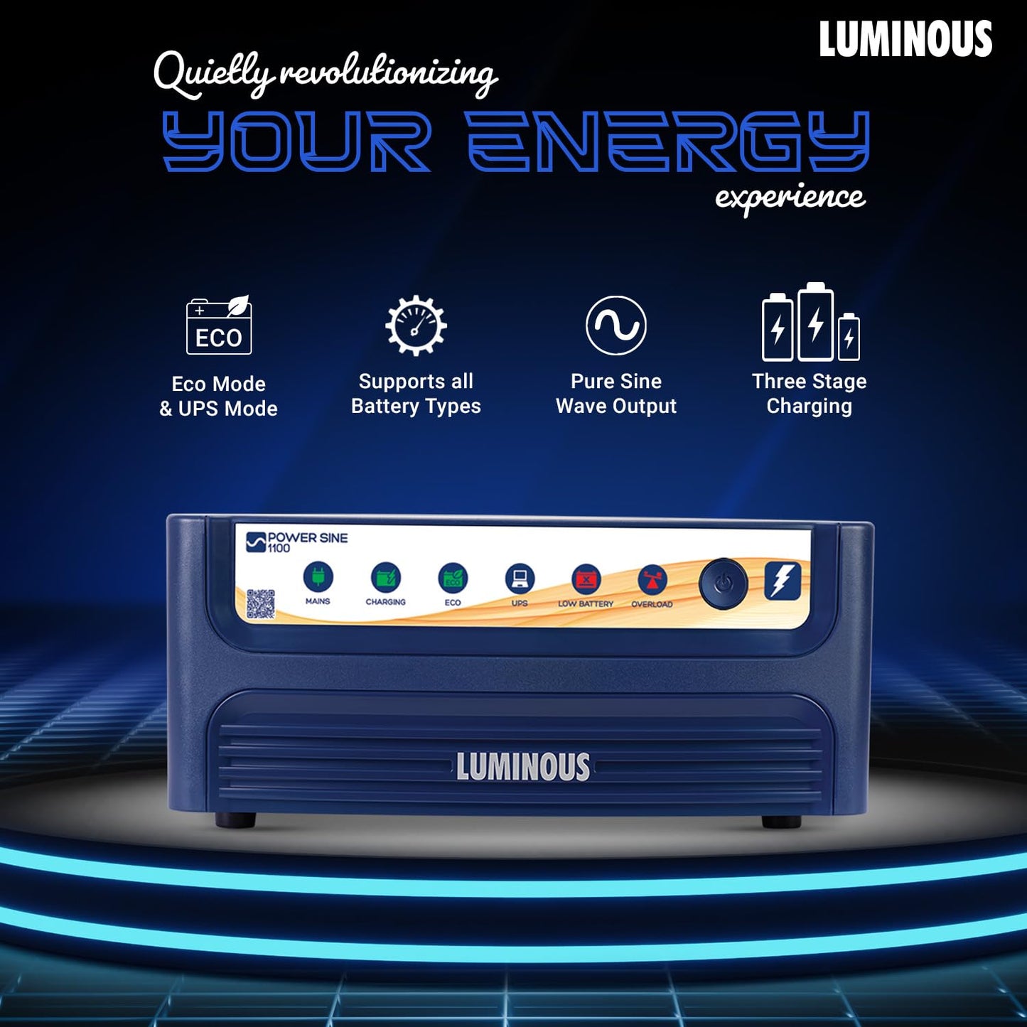Luminous Inverter & Battery Combo (Power sine 1100 Pure Sine Wave 900VA/12V Inverter with ILTT18060PRO Tall Tubular 150Ah Battery + Trolley) for Home, Office & Shops