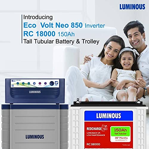 Luminous Eco Volt Neo 850 Pure Sine Wave Inverter with TX100L Trolley with Red Charge RC18000 150Ah Tall Tubular Inverter Battery (150Ah)
