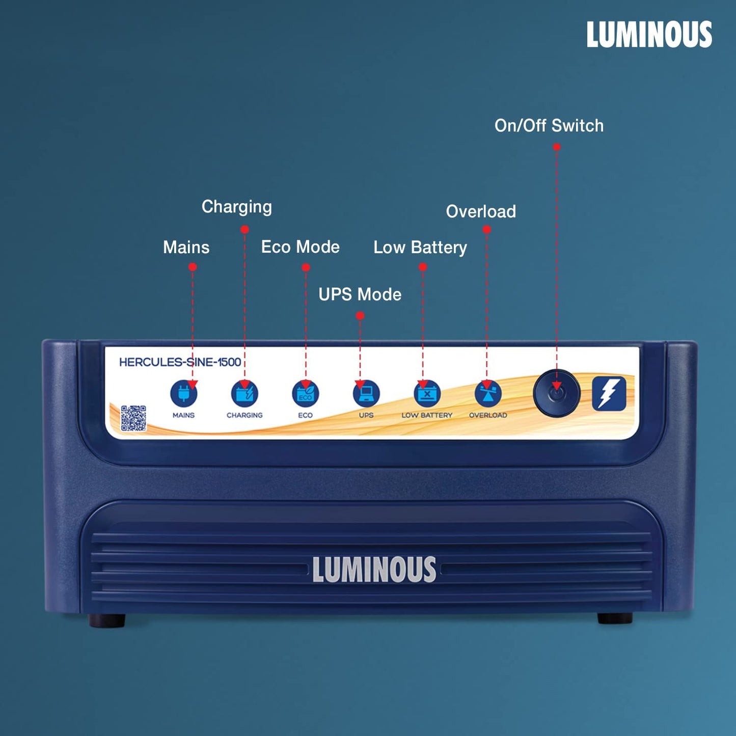 Luminous Inverter & Battery Combo (Hercules 1500 Pure Sine Wave 1400VA/12V Inverter with ILTT24060 Tall Tubular 180Ah Battery + Trolley) for Home, Office & Shops