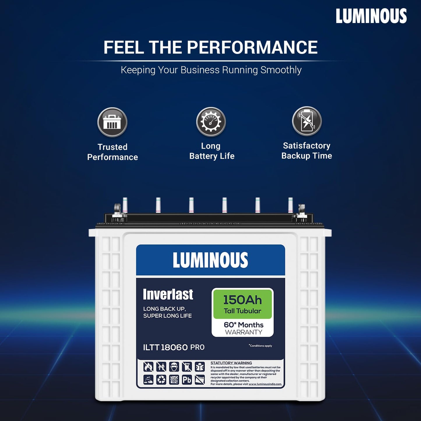 Luminous Inverter & Battery Combo with Trolley (Hercules 1600 Square Wave 1500VA/12V Inverter with ILTT28060 Tall Tubular 250Ah Battery) for Home, Office & Shops