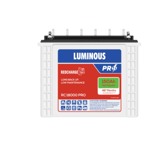 Luminous Inverter & Battery Combo (Zelio1100 Pure Sine Wave 900VA/12V Inverter with Red Charge RC18000 PRO 150Ah Battery) for Home, Office & Shops
