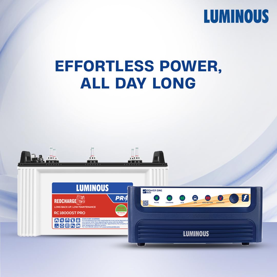 Luminous Inverter & Battery Combo (Power sine 800 Pure Sine Wave 700VA/12V Inverter with Red Charge RC18000ST PRO 150Ah Battery) for Home, Office & Shops