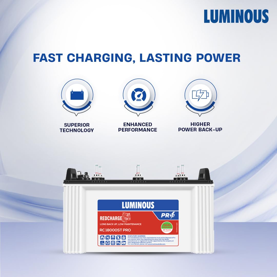 Luminous Inverter & Battery Combo (Power sine 800 Pure Sine Wave 700VA/12V Inverter with Red Charge RC18000ST PRO 150Ah Battery) for Home, Office & Shops