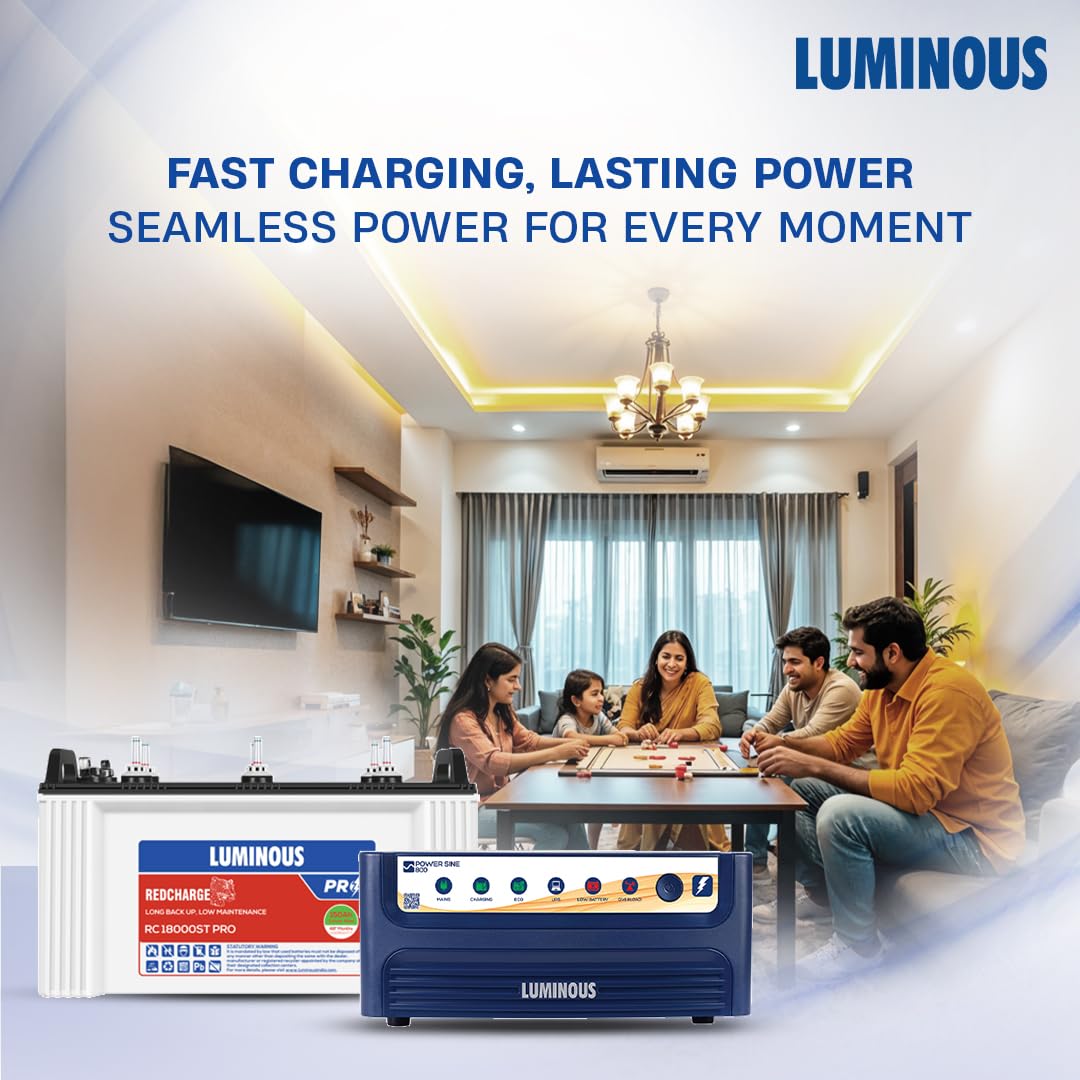 Luminous Inverter & Battery Combo (Power sine 800 Pure Sine Wave 700VA/12V Inverter with Red Charge RC18000ST PRO 150Ah Battery) for Home, Office & Shops