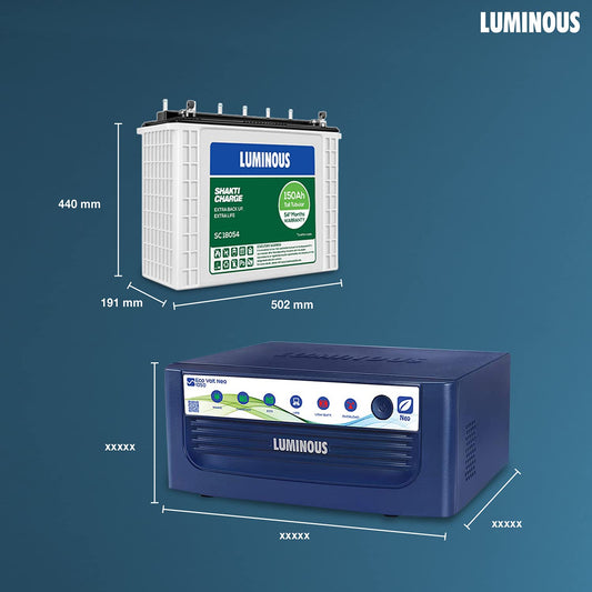 Luminous Eco Volt + 1050 with Shakti Charge SC18060 150Ah Tall Tubular Battery (White and Blue)