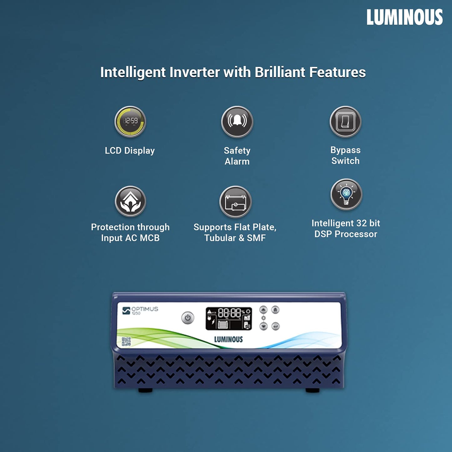 Luminous Inverter & Battery Combo for Home, Office & Shops (Optimus 1250 Sine Wave Inverter, SC 18060 150 Ah Tall Tubular Battery)