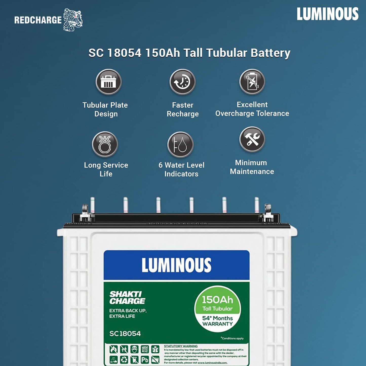 Luminous Inverter & Battery Combo for Home, Office & Shops (Optimus 1250 Sine Wave Inverter, SC 18060 150 Ah Tall Tubular Battery)