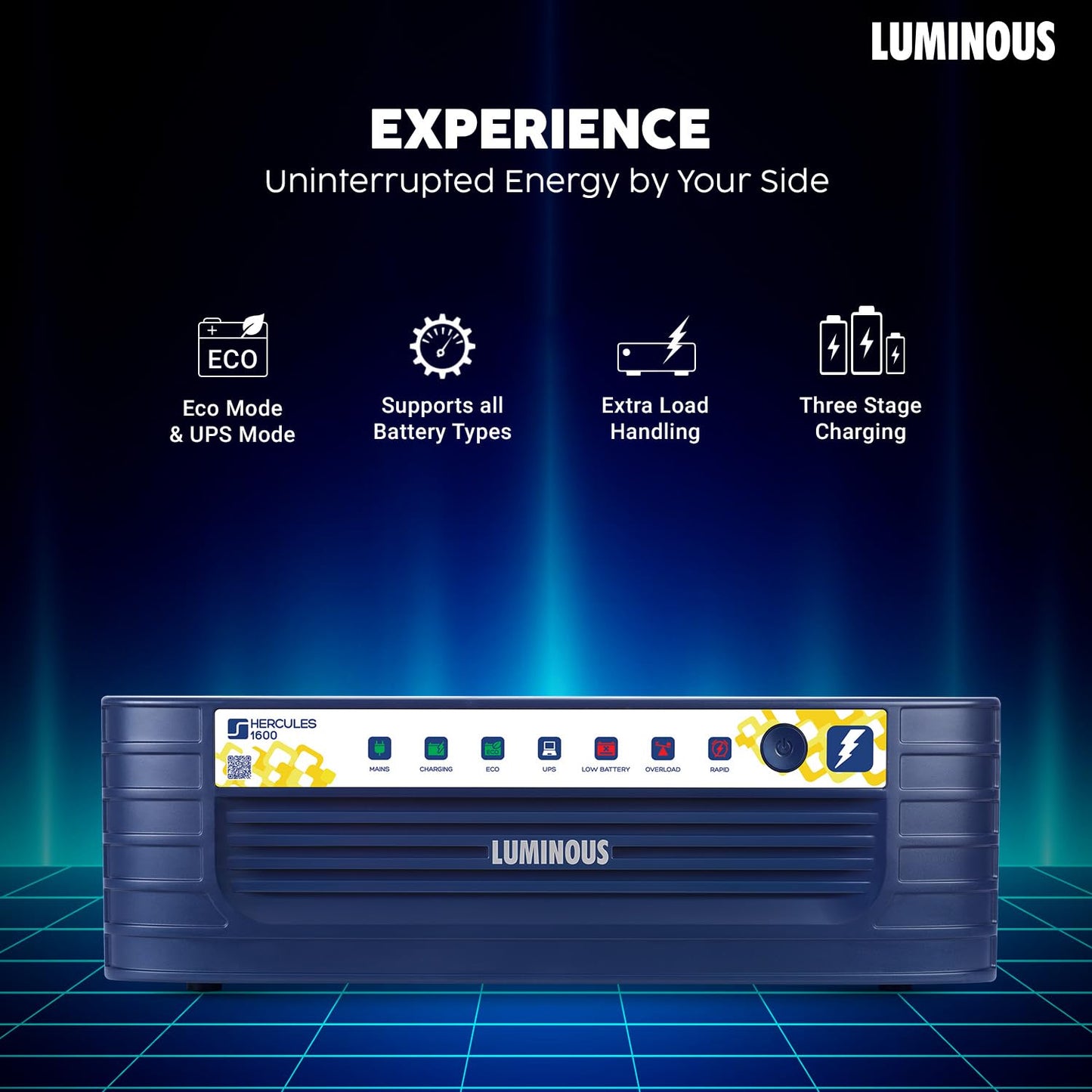 Luminous Inverter & Battery Combo (Hercules 1600 Square Wave 1500VA/12V Inverter with ILTT25060 Tall Tubular 200Ah Battery) for Home, Office & Shops