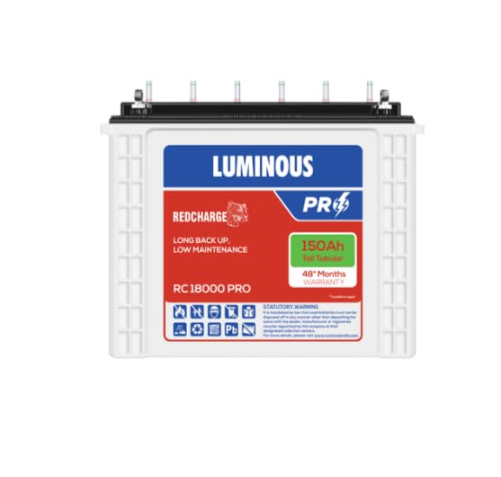 Luminous Inverter & Battery Combo (Power sine 1100 Pure Sine Wave 900VA/12V Inverter with Red Charge RC18000 PRO 150Ah Battery) for Home, Office & Shops