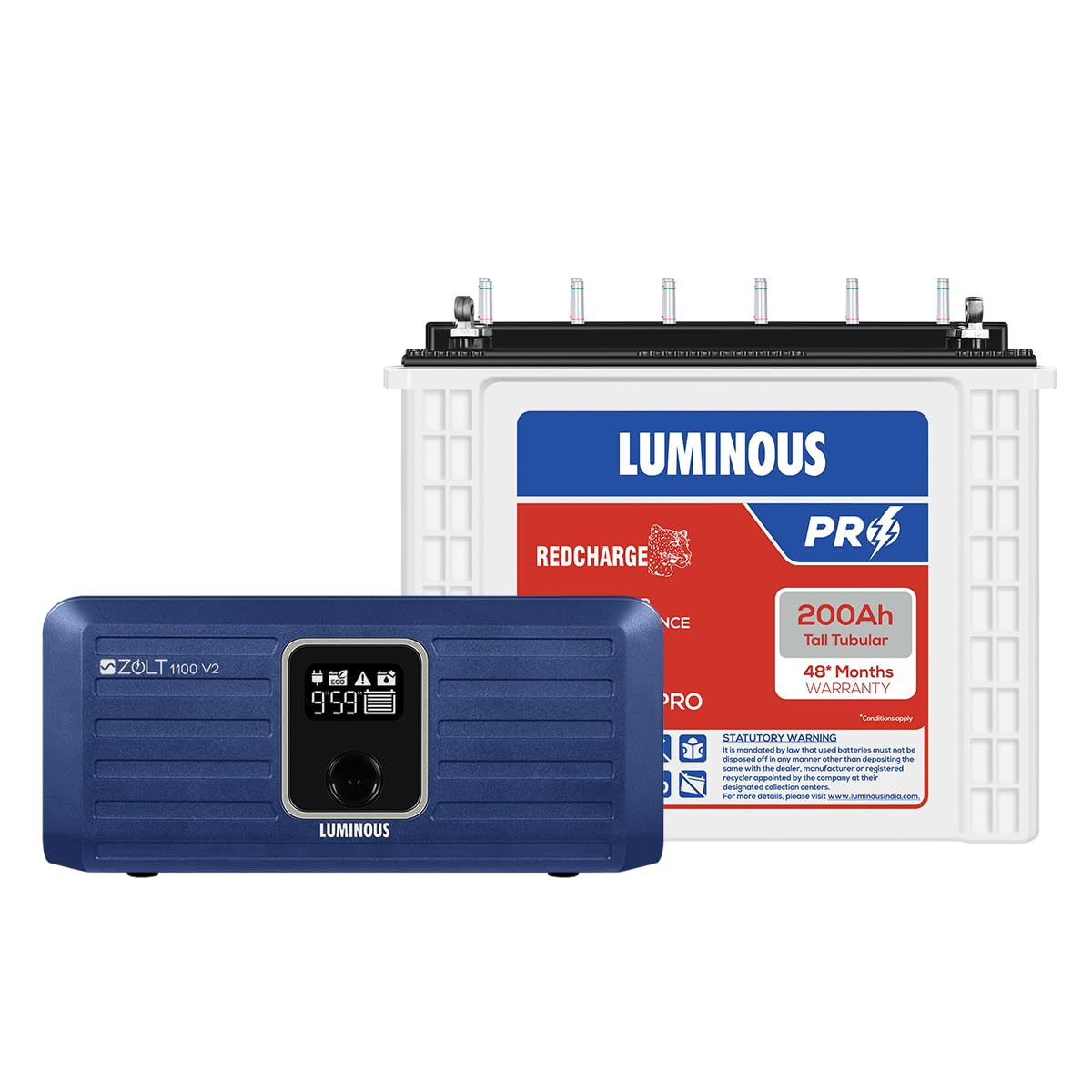 Luminous Inverter & Battery Combo (Power sine 1100 Pure Sine Wave 900VA/12V Inverter with Red Charge RC18000 PRO 150Ah Battery) for Home, Office & Shops