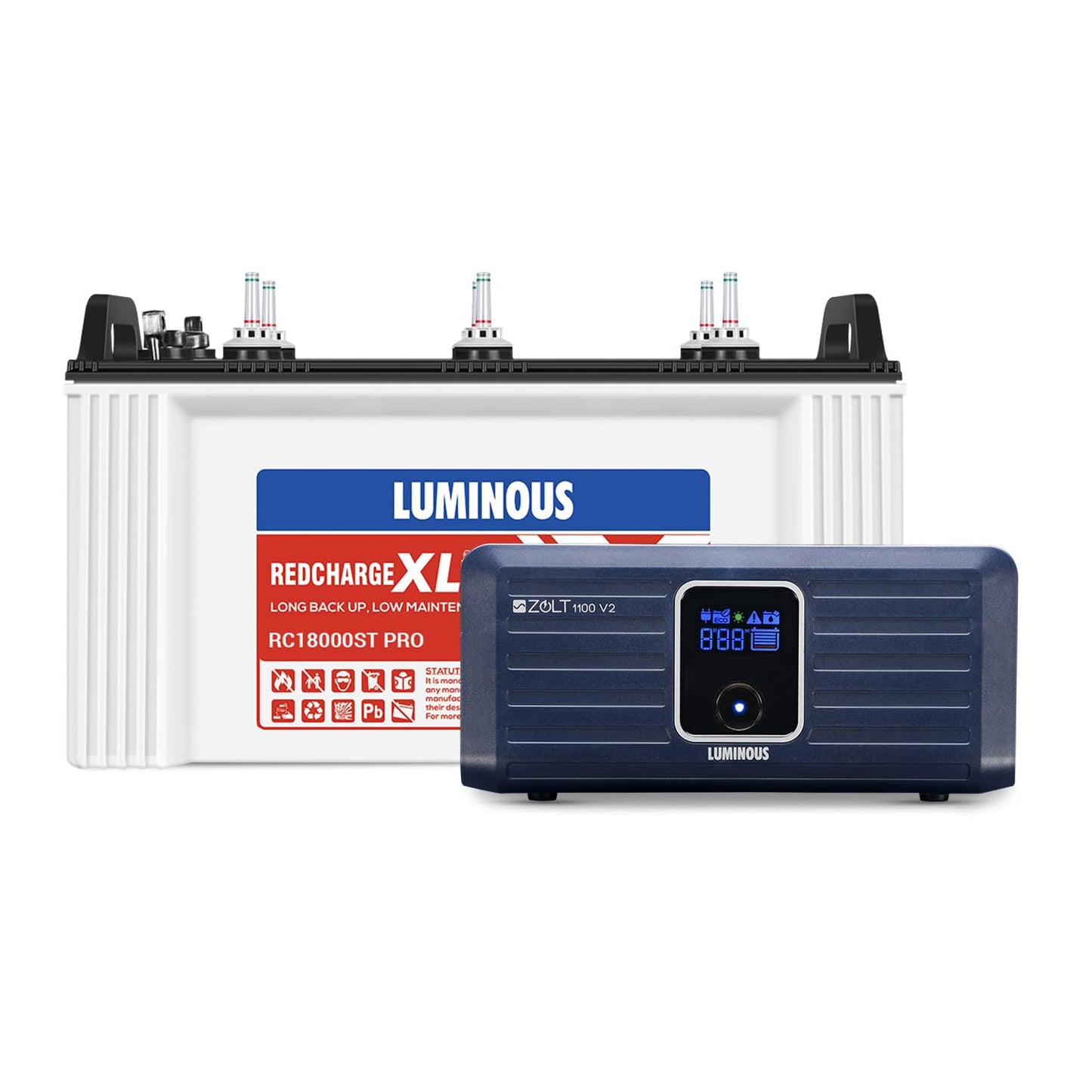 Luminous Inverter & Battery Combo (Zolt 1100 Pure Sine Wave 900VA/12V Inverter with RC18000ST PRO Tall Tubular 150Ah Battery) for Home, Office & Shops